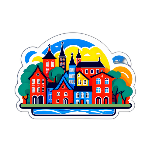 Rinkeby med stiliserade byggnader