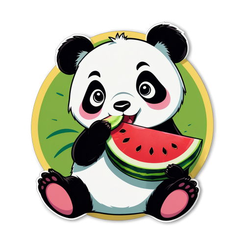 Unforgettable Summer Vibes: Adorable Panda Enjoys Watermelon Under the Sun!