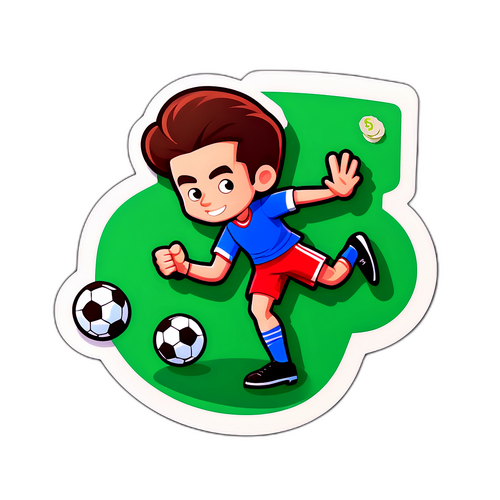 Ein Cartoon Aufkleber eines Fußballspielers mit einer Banknote