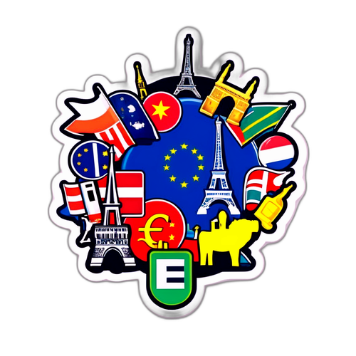 Simbol Euro Berwarna-warni dengan Mercu Tanda Eropah