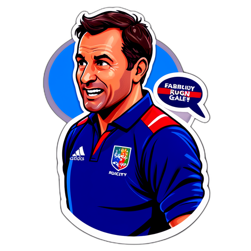 Sticker d'un entraîneur de rugby en pleine action