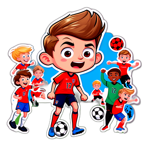 Speelse cartoon sticker van Barron Trump die voetbalt