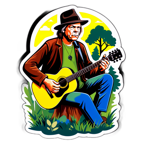 Neil Young med sin guitar i naturen