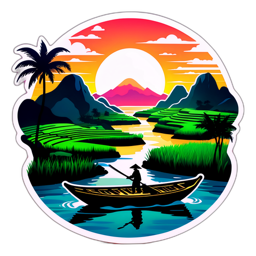 Vibranta reprezentare a teraselor de orez din Vietnam la apus