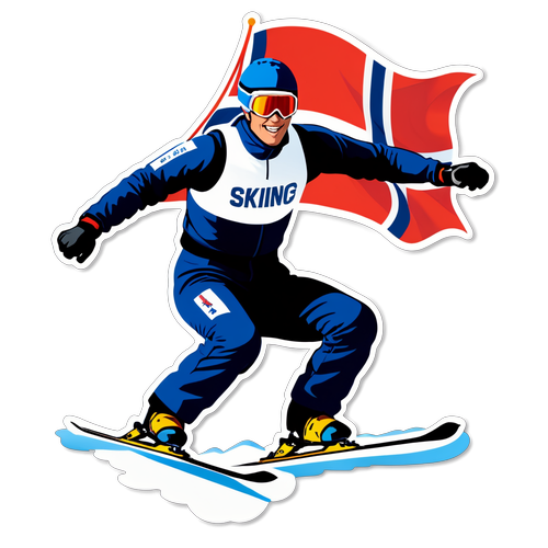 Skikjempe med Norges flagg