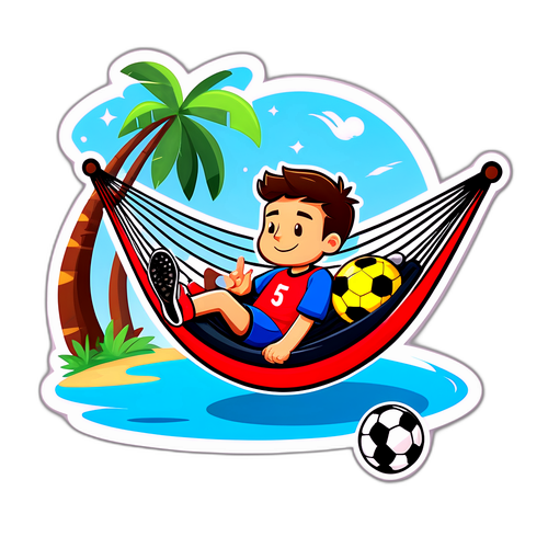 ילד בחולצה מספר 5 בהנאה על ערסל, חולם על כדורגל