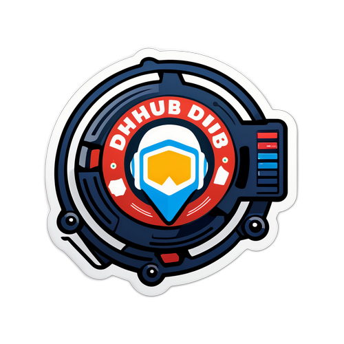 Графический стикер с эмблемой dhub и атрибутами киберспорта