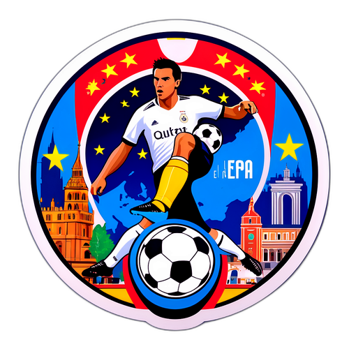 Rekabentuk Artistik Logo UEFA dengan Latar Belakang Mercu Tanda Eropah