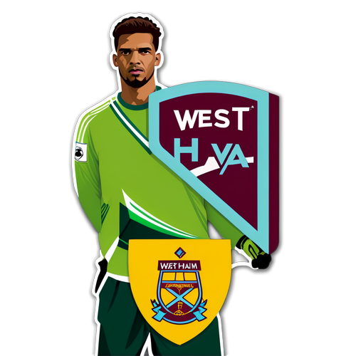 Sticker Thủ Môn trong bộ đồ xanh, với biểu ngữ 'West Ham vs Arsenal'