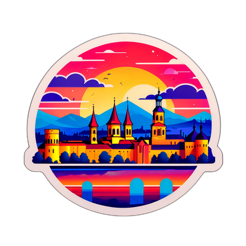 Pohled na město Myrnohrad za západu slunce