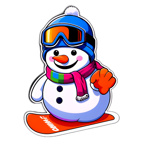 Vrolijke sneeuwman op snowboard