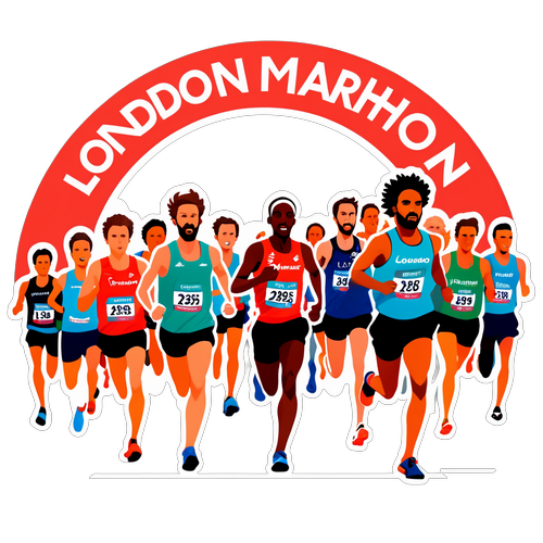 London Marathon 2025 Logó és Futók a Célvonalnál