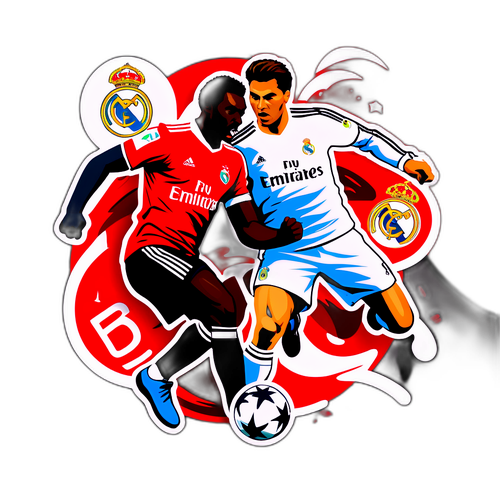 Nálepka zobrazující bitvu mezi Benficou a Realem Madrid