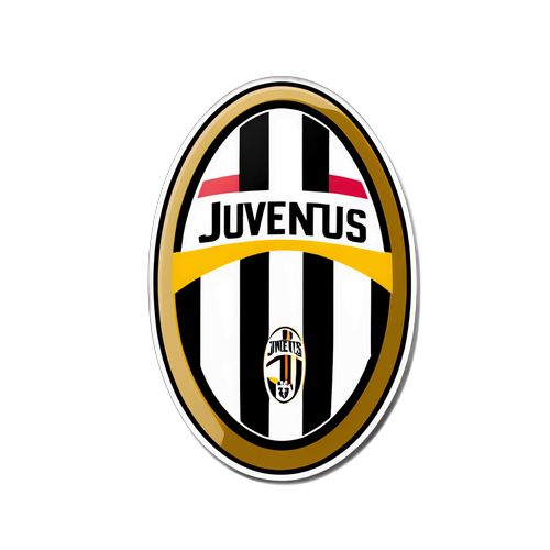 Ετικέτα με το λογότυπο της Juventus, πλαισιωμένο από ιστορικά στοιχεία