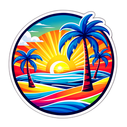 Színes pálmafák és óceán hullámok