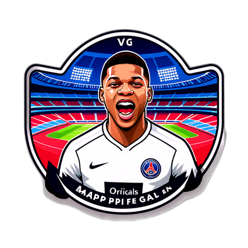 Дизайн наклейки с Мбаппе, забивающим гол