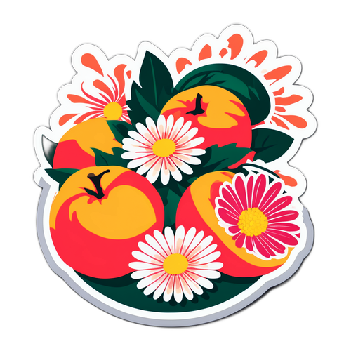 福島県の美味しい桃と菊のデザイン