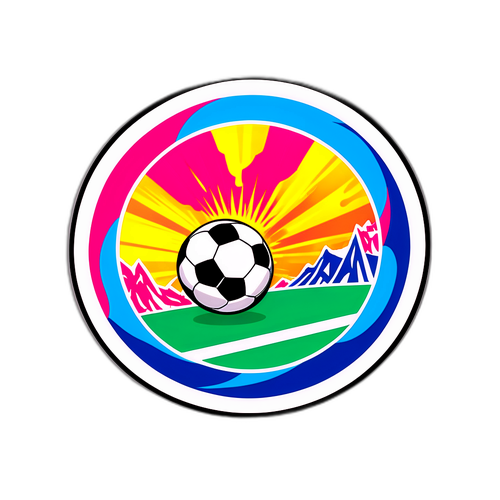 Autocolant cu fotbal pe fundalul unui meci din anii '90