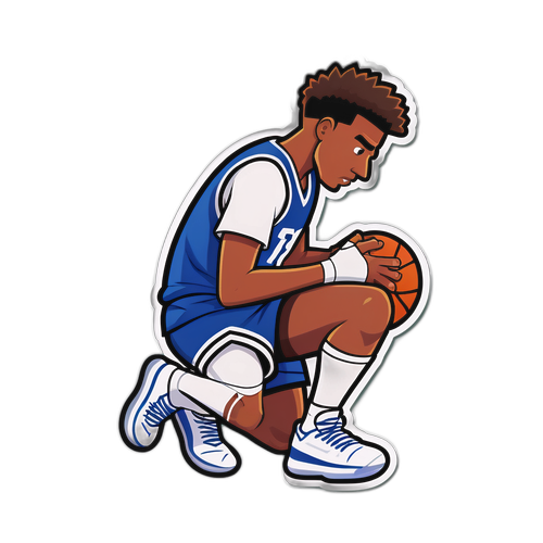 Isang Cartoon na Manlalaro ng Basketball na Nak kneel na may Bandage sa Binti