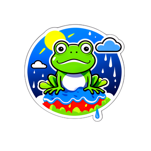 Wetteraufkleber mit einem lustigen Comicfrosch