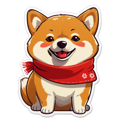 可爱柴犬戴着红围巾微笑贴纸