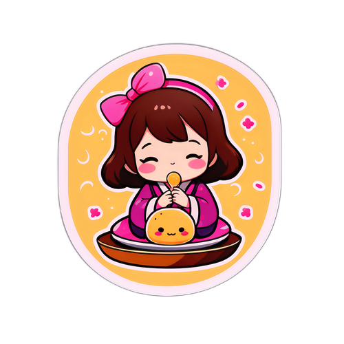 かわいいキャラクターが和菓子を楽しむシール