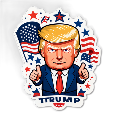 Handgeschriebener Sticker "Trump" mit patriotischen Symbolen