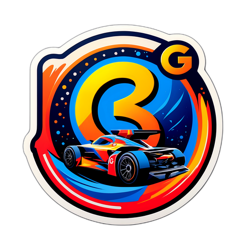 A bold GS-logo sticker met elementen van snelheid en technologie