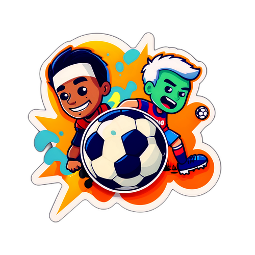 Ilustração divertida do 'Flu x' com uma rivalidade clássica e uma bola de futebol