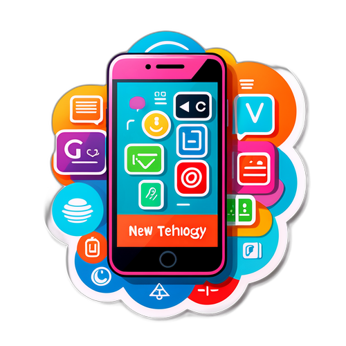 Hình vẽ tay của một chiếc smartphone với các ứng dụng nổi bật "Công Nghệ Mới"