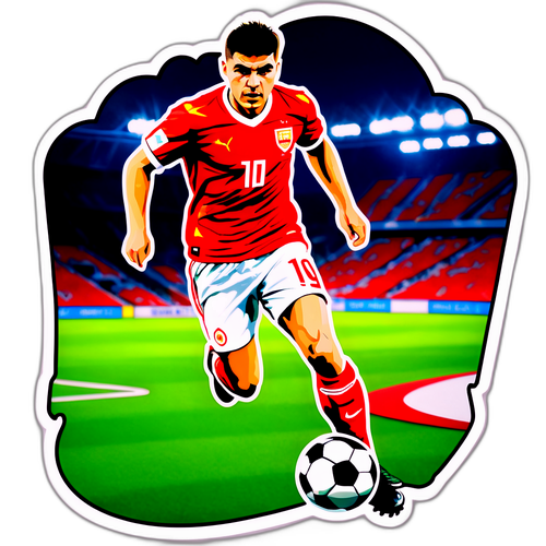 Autocolant cu Ianis Hagi driblând mingea pe teren