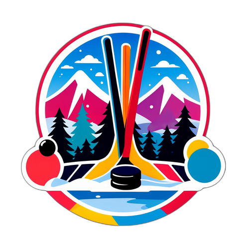 Αφηρημένο σχέδιο ρόλων χόκεϊ και παγοσφαίρισης με φόντο χειμωνιάτικου τοπίου για Ολυμπιακούς Αγώνες 2026