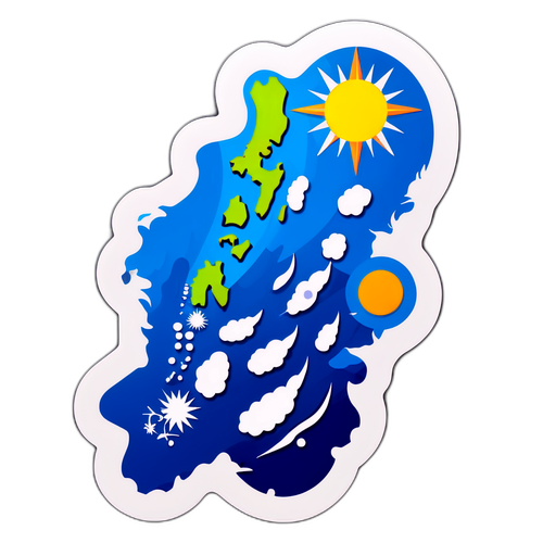 Mapa ng Pilipinas na may PAGASA at mga simbolo ng panahon