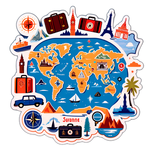 Stiker Bertemakan Peta Dunia Vintage