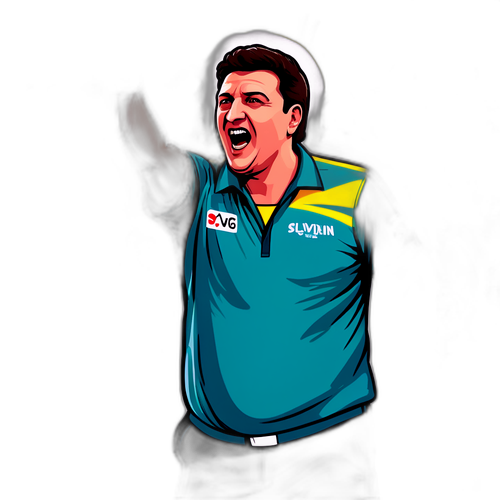 Actiongeladener Darts-Sticker: Mensur Suljović im Wurf