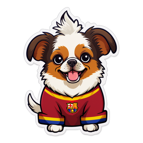 Ilustración de un perro de raza pequeña vestido con los colores del Barcelona