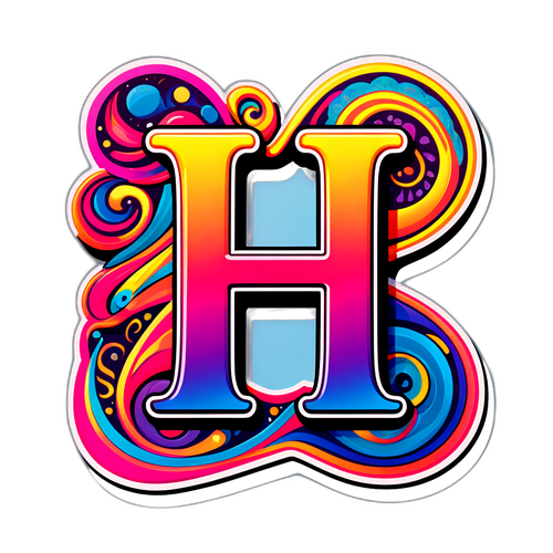 जटिल पैटर्न और घुमावदार रंगों के साथ 'H' का अमूर्त निर्माण