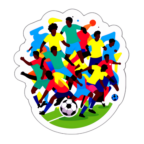 Một bức tranh trừu tượng đầy màu sắc về một sân bóng đá đông đúc