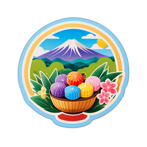 伝統的な和菓子と秋桜の景色ステッカー