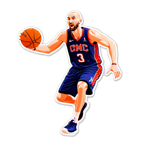 Animowany naklejka Marcin Gortat w dynamicznej pozie koszykarskiej