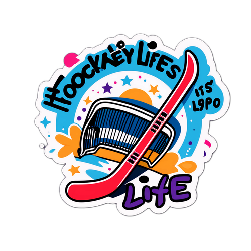 Nálepka ve tvaru hokejky s nápisem 'Hokej je život'