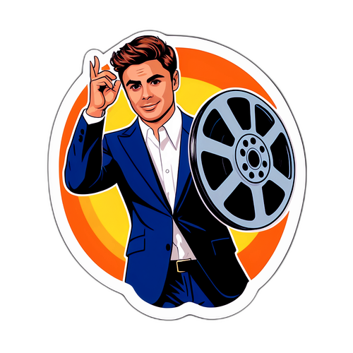Retro inspirująca naklejka z Zac Efronem w hollywoodzkiej pozie