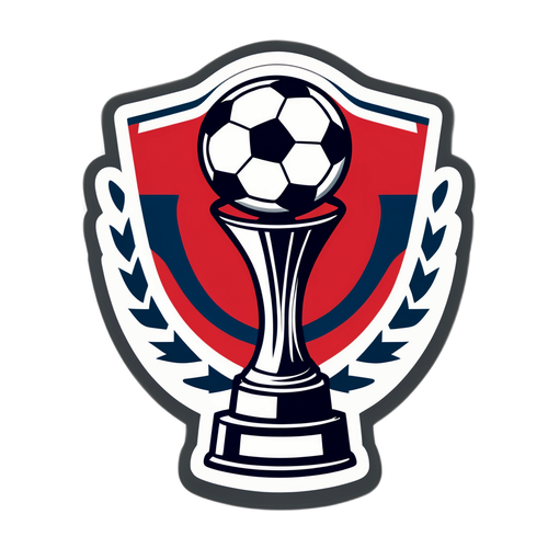 바이에른 뮌헨과 RB 라이프치히의 매치를 상징하는 축구공 및 트로피 일러스트 디자인