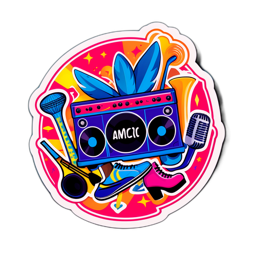 Adesivo Illustrato di 'Amici' con Strumenti Musicali e Scarpe da Danza