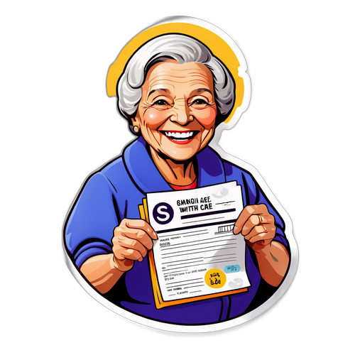 Улыбающаяся бабушка с пенсионными документами