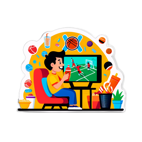 הוא צופה בספורט חי בטלוויזיה בבית