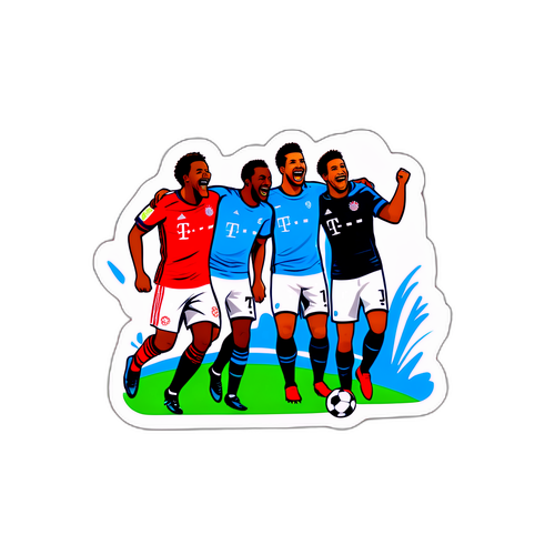 Наклейка з веселими графіками футболістів, які святкують після голу на фоні стадіону "Баварія"