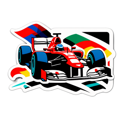 Stiker Bertema Formula 1 dengan Kereta Bertanding dan Bendera Perlumbaan