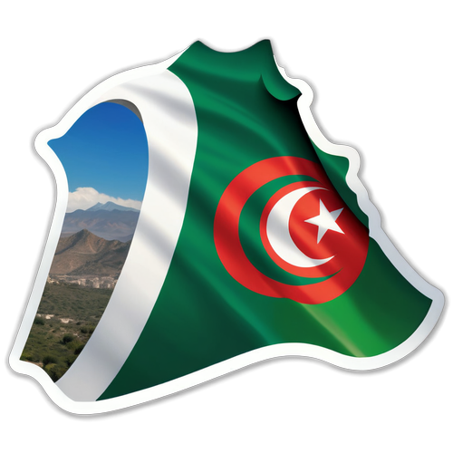 Autocollant de drapeau algérien avec montagnes