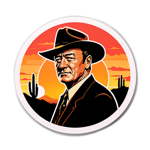 Retro estetyka: Siluet Johna Wayne'a z tłem zachodu słońca